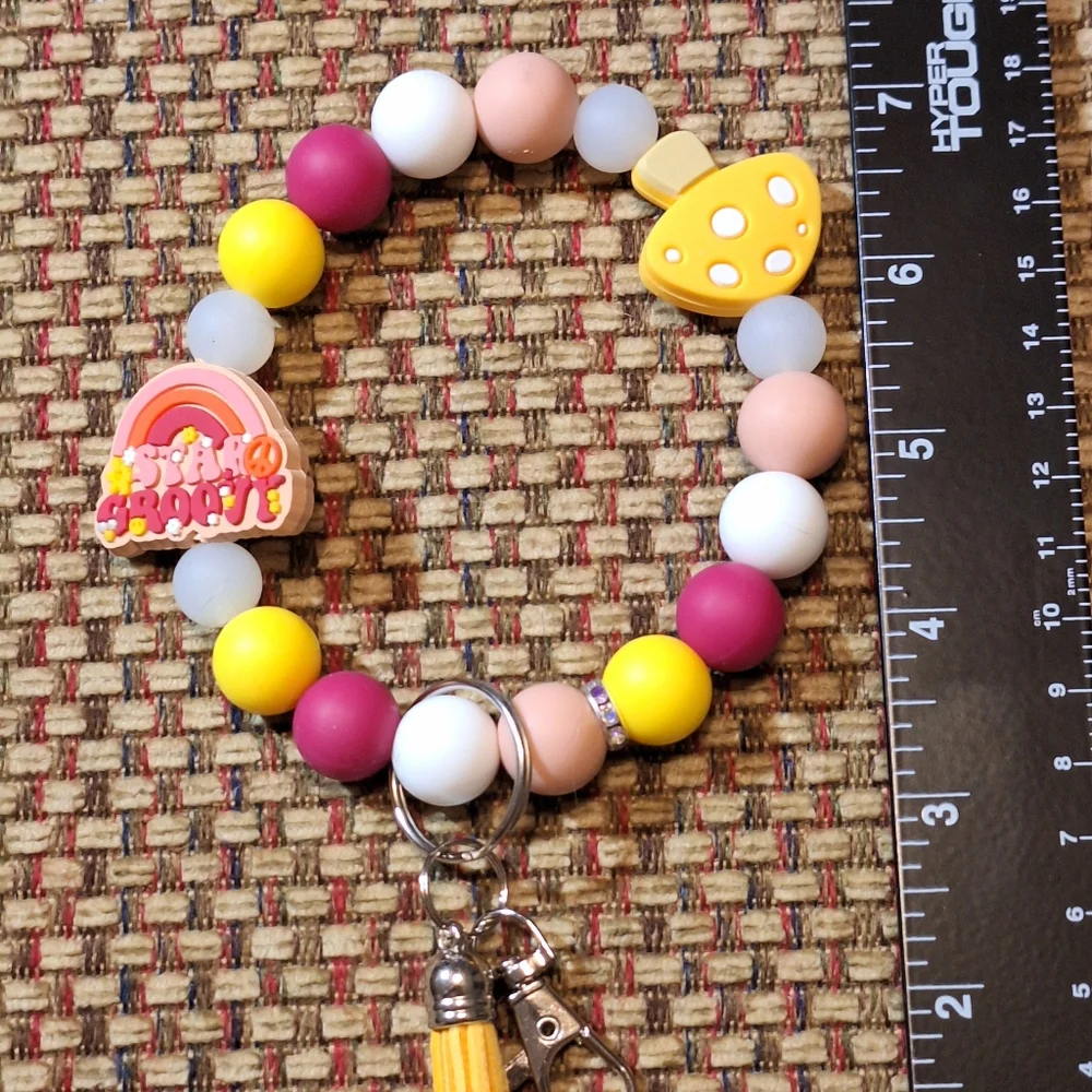 Handcrafted Homemade Artisan Silicone Bead Charm Keychain Bracelet Wristlet